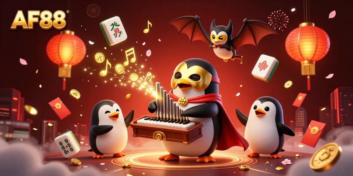 Experience exciting gameplay on AF88 with our engaging casino-themed illustration packed with vibrant elements.