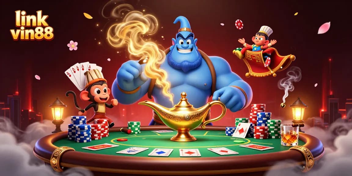Engage with thrilling gaming at link vin88, featuring a vibrant 3D casino scene packed with poker action.