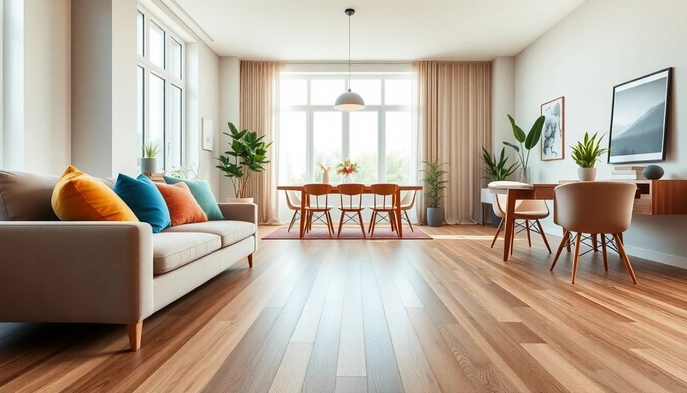 Transform your space with waterproof vinyl flooring that showcases elegance and durability in a modern living room.