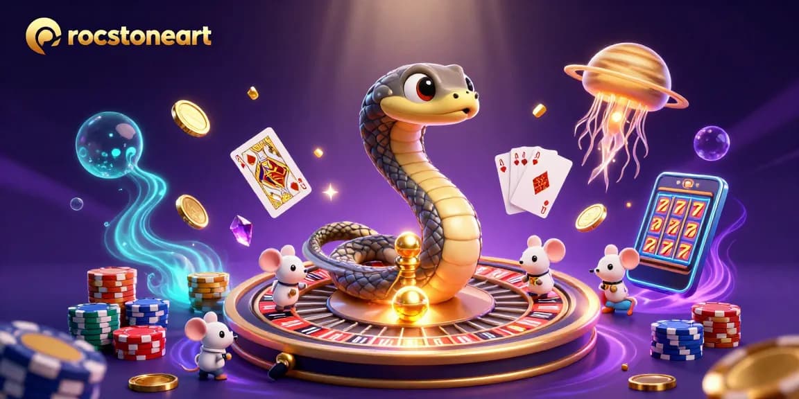 Experience thrilling gaming action with rocstoneart's cosmic casino scene featuring roulette and lively bets.