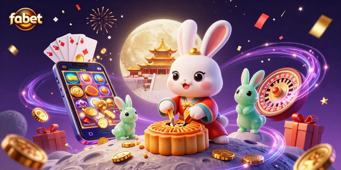 Experience fabet's exciting treasures with a 3D scene of moon rabbits and casino elements!