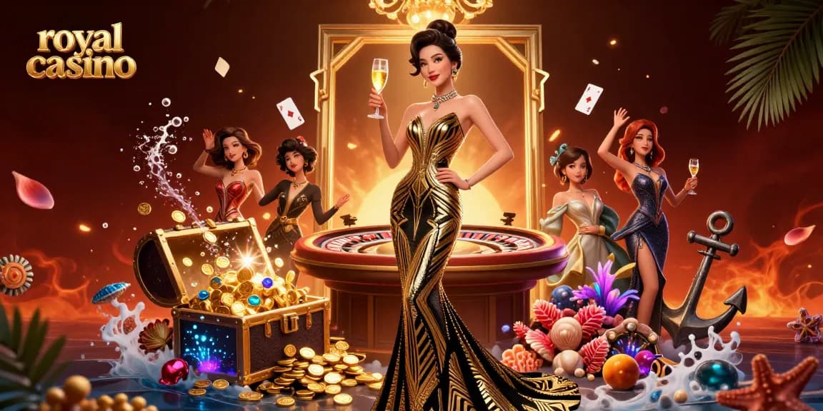 Win big at royal casino with a glamorous Asian woman enjoying a game of chance.