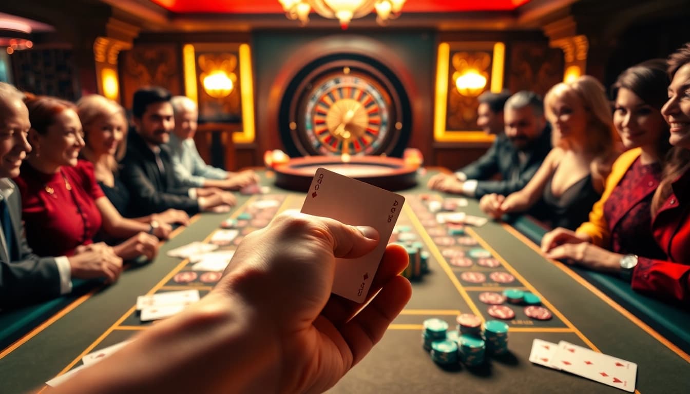 Keonhacai betting slip in a luxurious casino with poker chips and cards on the table.