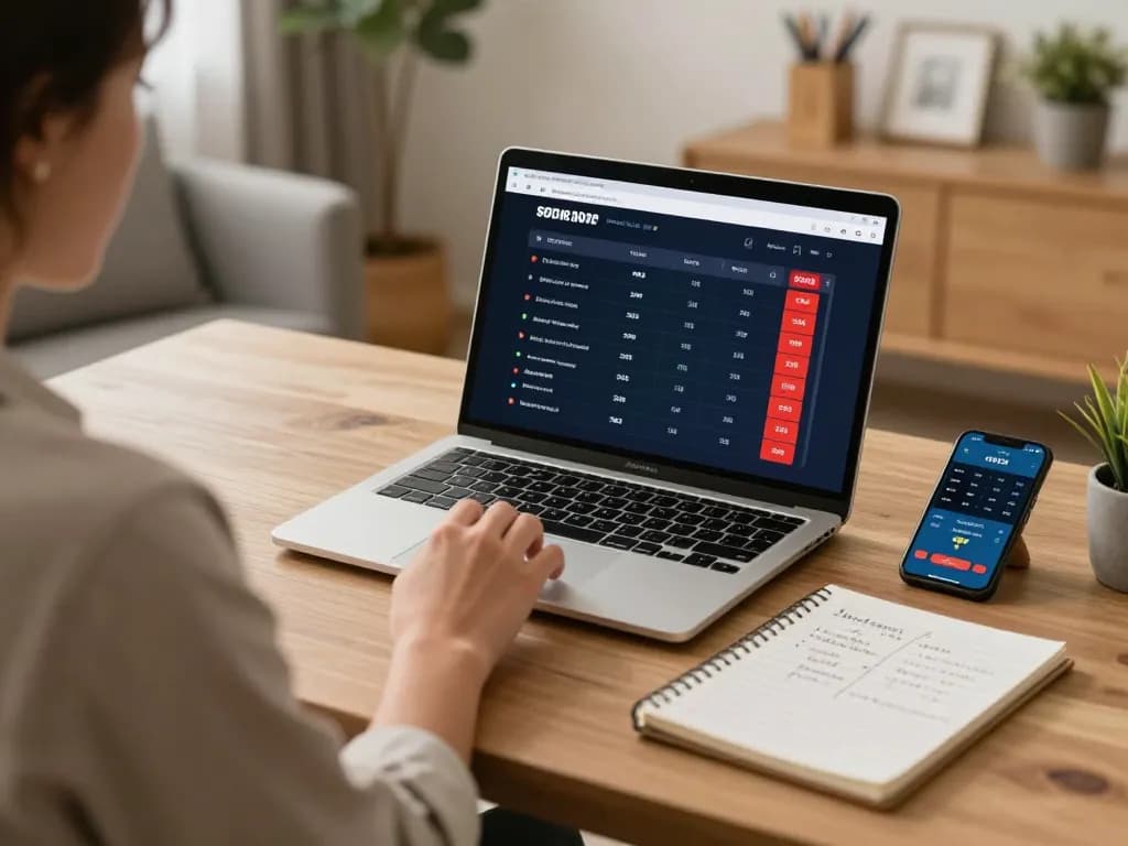 Engaging Keo nha cai betting analysis on laptop at home, showcasing strategic betting insights and cozy atmosphere.