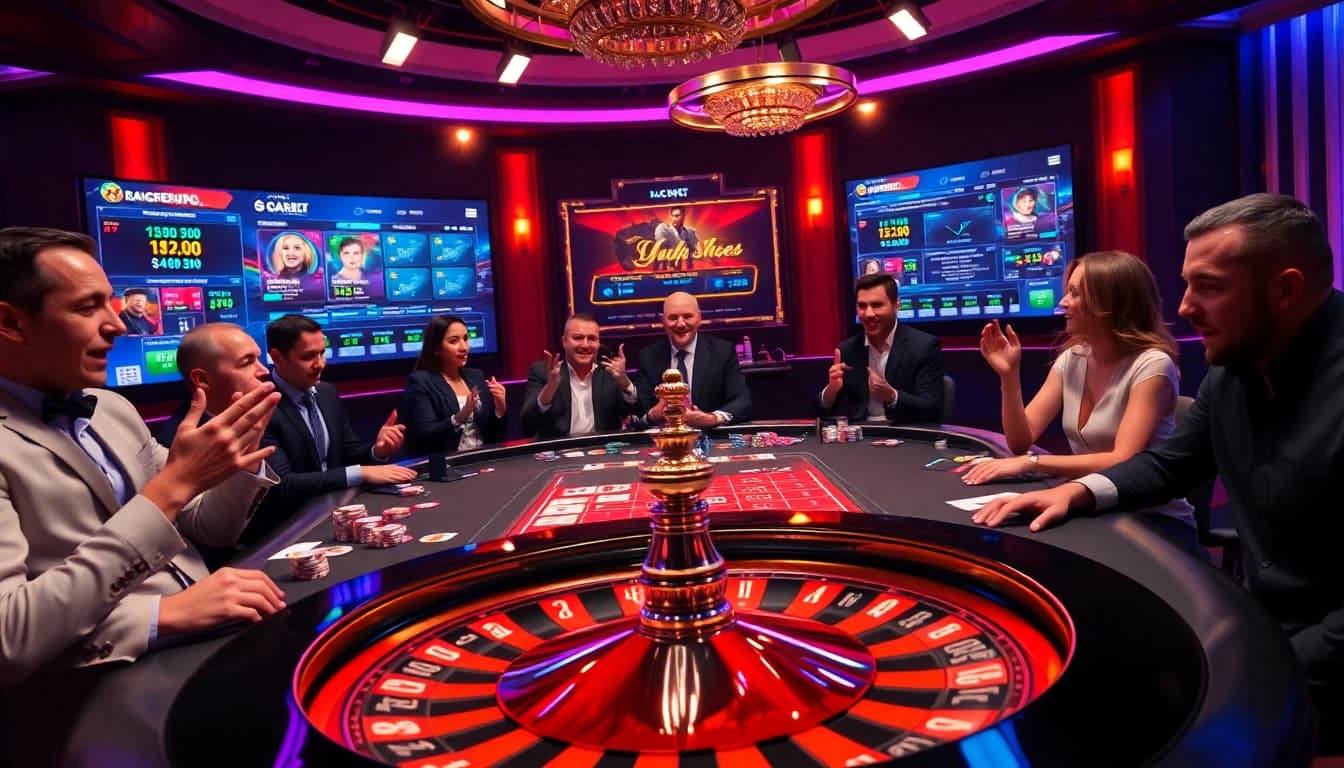 Players enjoying an electrifying poker game at bk33 casino, showcasing thrilling gameplay.