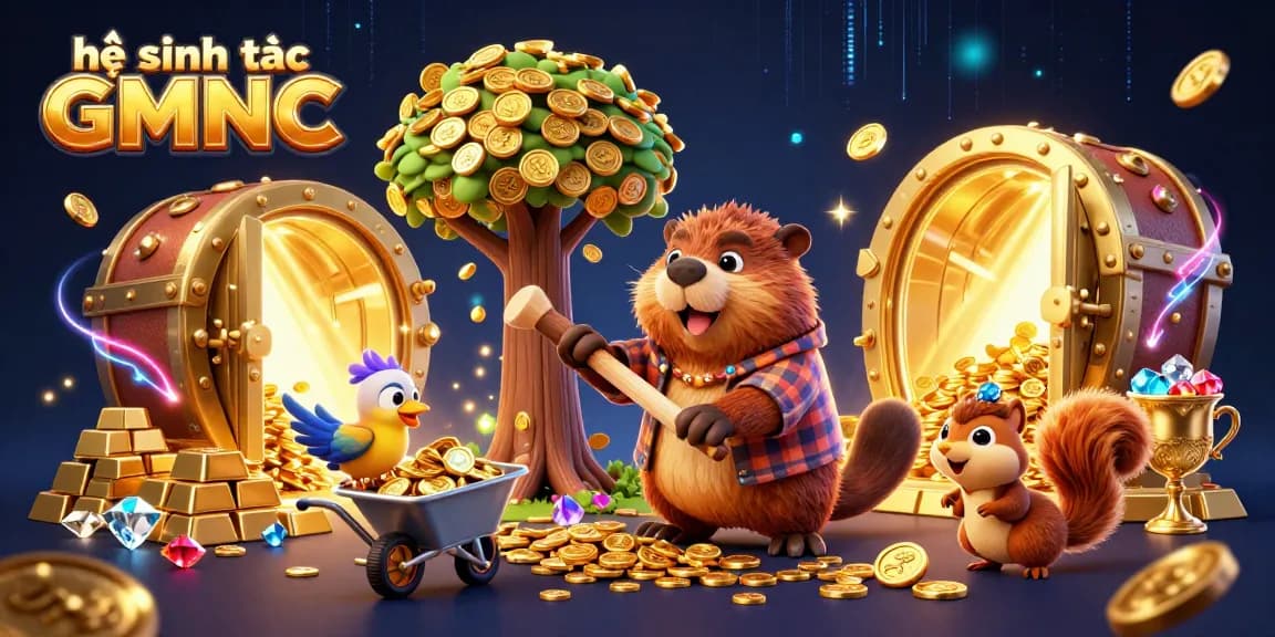Spin the reels with the vibrant elements depicting the ecosystem of GMNC in an engaging casino scene.