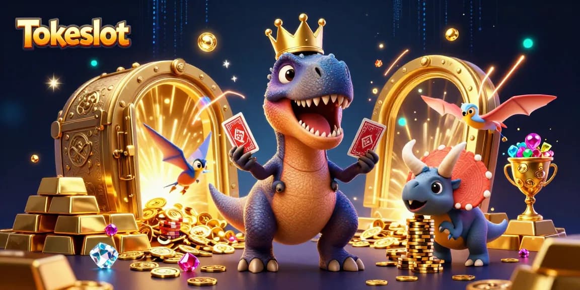 Tokeslot transforms the slots gaming experience with vibrant 3D characters thriving in a treasure-filled scene.