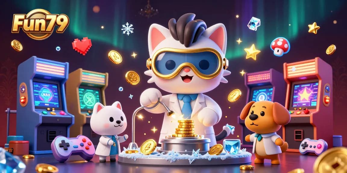 Enjoy thrilling gameplay at Fun79 with vibrant 3D cartoon characters in a dynamic casino-themed scene.
