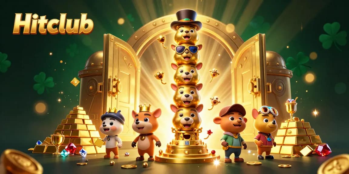 Hitclub showcases an exciting 3D casino scene with a vibrant totem pole, shining treasures, and dynamic elements.