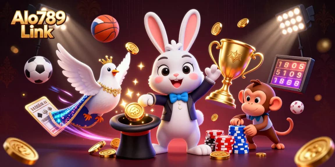 Engage with the action at Alo789 Link as a magician rabbit brings golden coins to life in an electrifying scene.