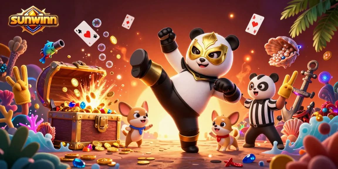 Experience thrilling action with Sunwinn's vibrant 3D casino illustration showcasing dynamic characters and gaming elements.