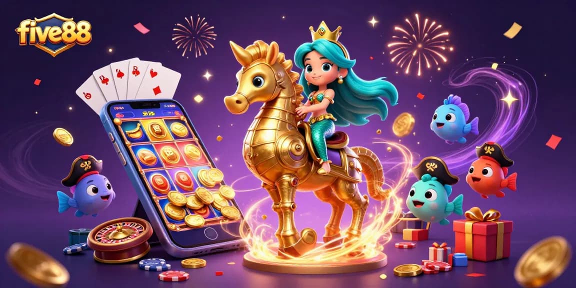Experience thrilling wins at five88 with a dynamic scene of casino action and mermaid adventures.