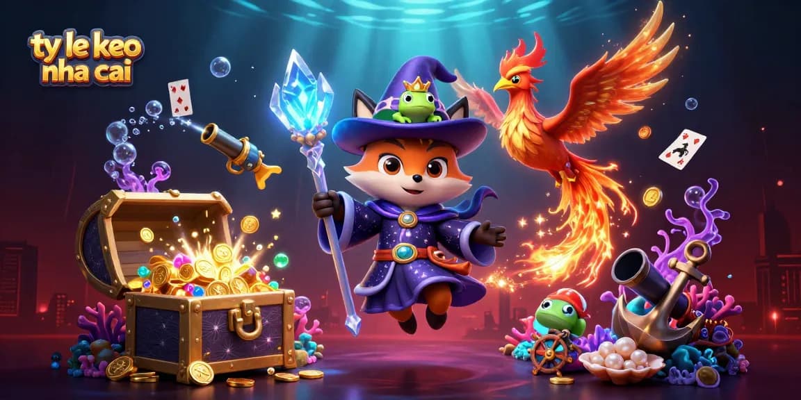 Bet on ty le keo nha cai with an engaging 3D wizard fox and phoenix illustration.