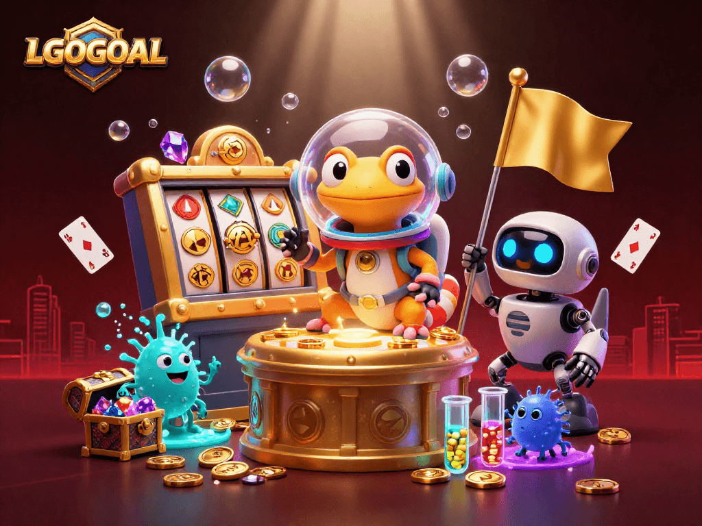 Experience the excitement of LGOGOAL with a vibrant casino scene featuring adventurous characters and dynamic game elements.