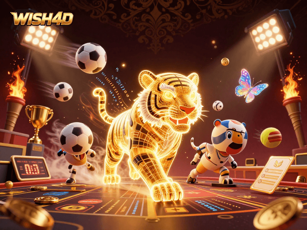Engage in vibrant wagering experiences with WISH4D as golden tiger navigates dynamic betting scene.