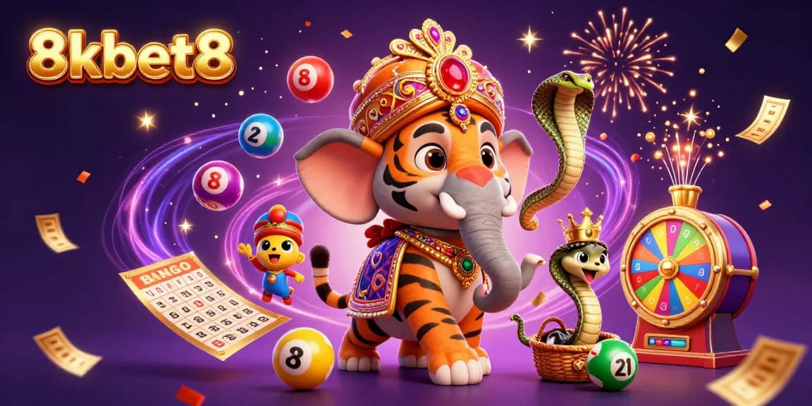 Experience vibrant celebrations with 8kbet8's colorful lottery elements and dynamic magical energy.