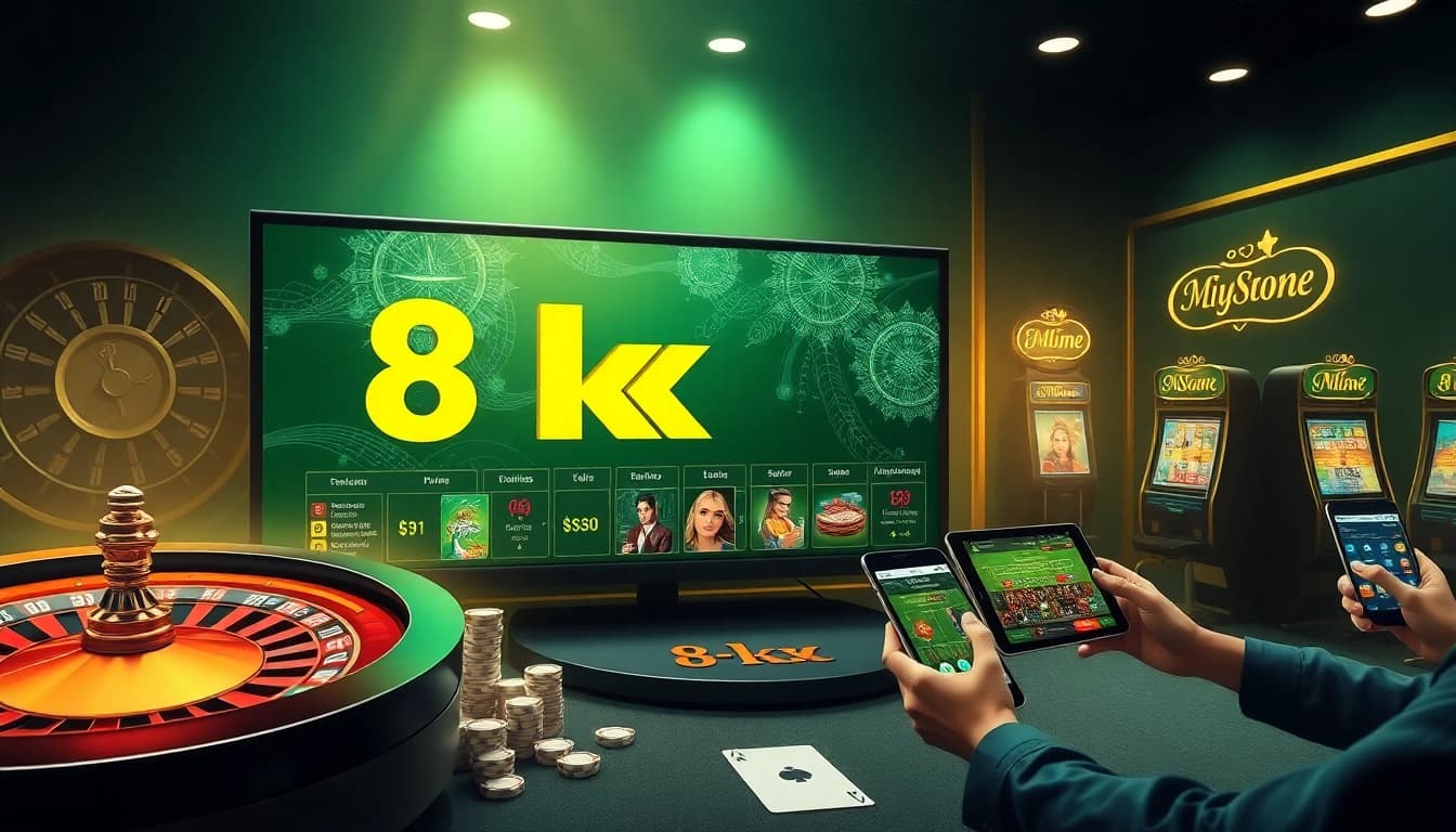 8k8 online gambling experience featuring vibrant casino games and user engagement on multiple devices.