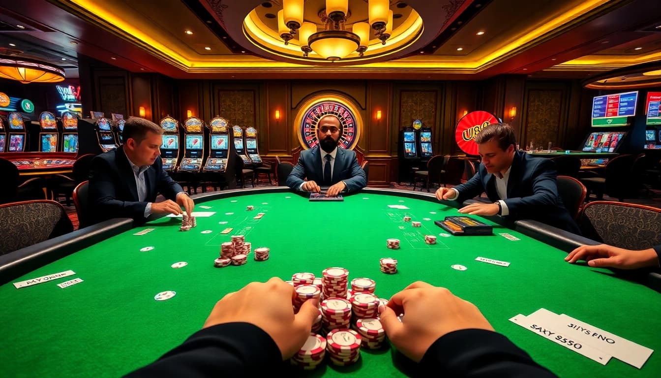 Engaged players at U888 casino table, highlighting thrilling online gaming experience.