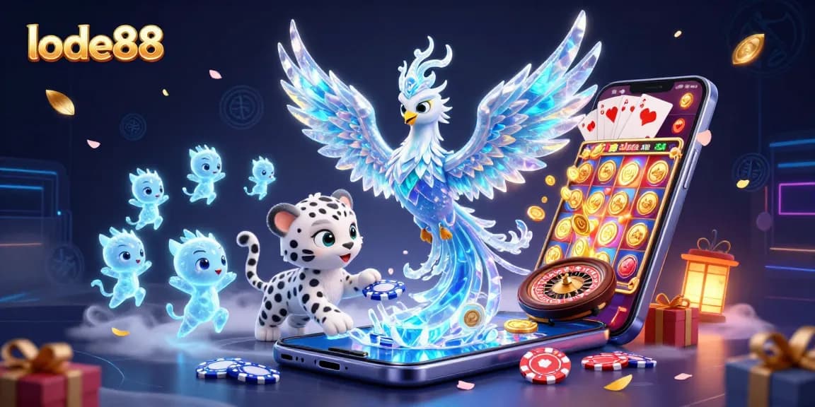 Join the thrill at lode88 as the enchanting ice phoenix, snow leopard, and sprites evoke casino magic.