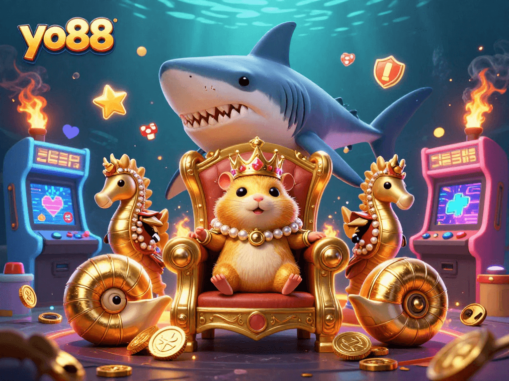 Experience the excitement of yo88 with a golden hamster king and dynamic arcade elements.
