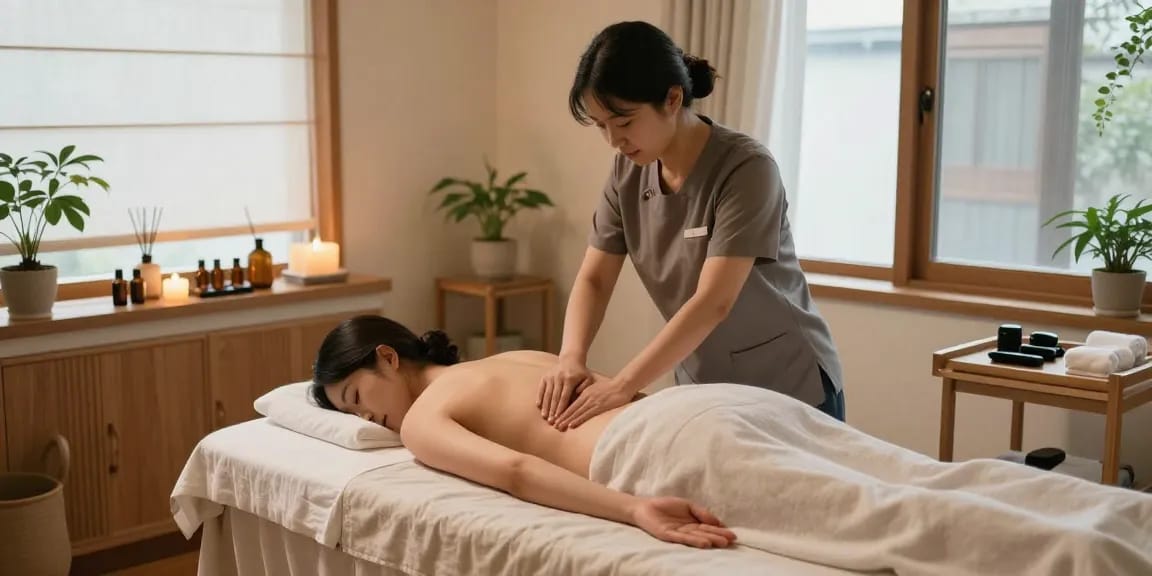 Experience a calming 부평출장마사지 session in a serene therapy room.