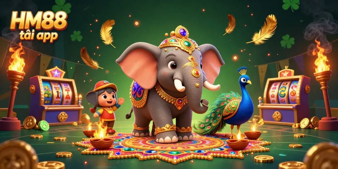 Engage in thrilling gameplay with the HM88 tải app and vibrant casino-themed illustration.