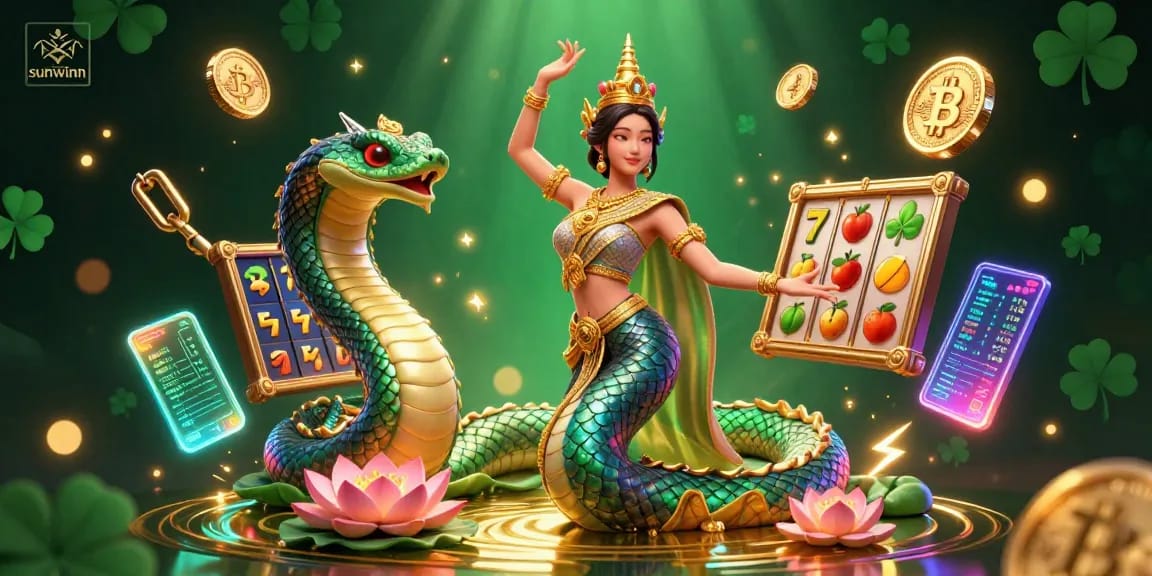 Experience exciting wins with sunwinn at a vibrant casino scene featuring slot game elements and traditional Thai dancers.
