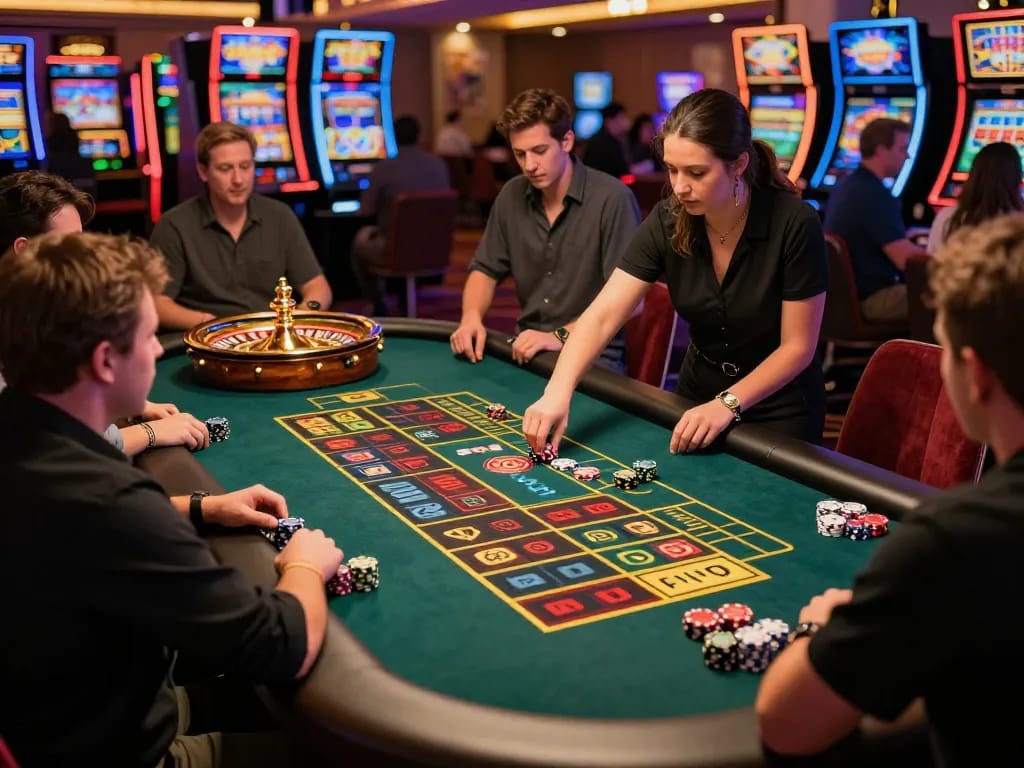 Engaged players placing bets on TT88 roulette table with vibrant atmosphere, showcasing strategy in action.
