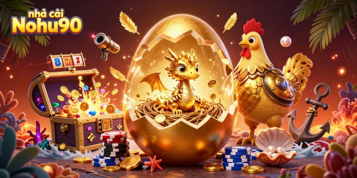 Experience the thrill of winning at nhà cái Nohu90 with golden treasures from the baby dragon scene.
