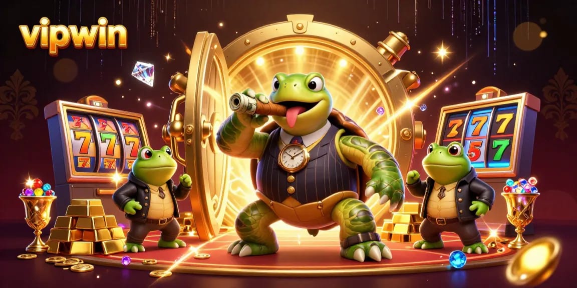 Engage in thrilling gameplay at vipwin with a vibrant 3D casino scene featuring unique characters and elements.