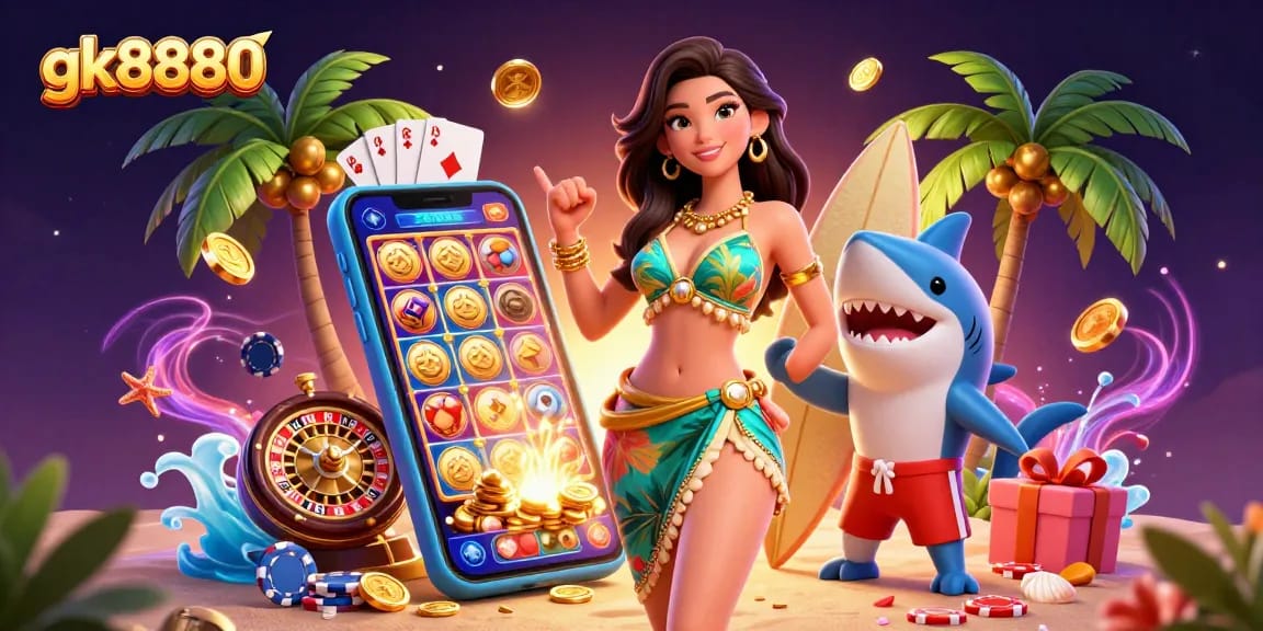Win big at gk8880 with an exciting tropical casino scene filled with vibrant games and cash.