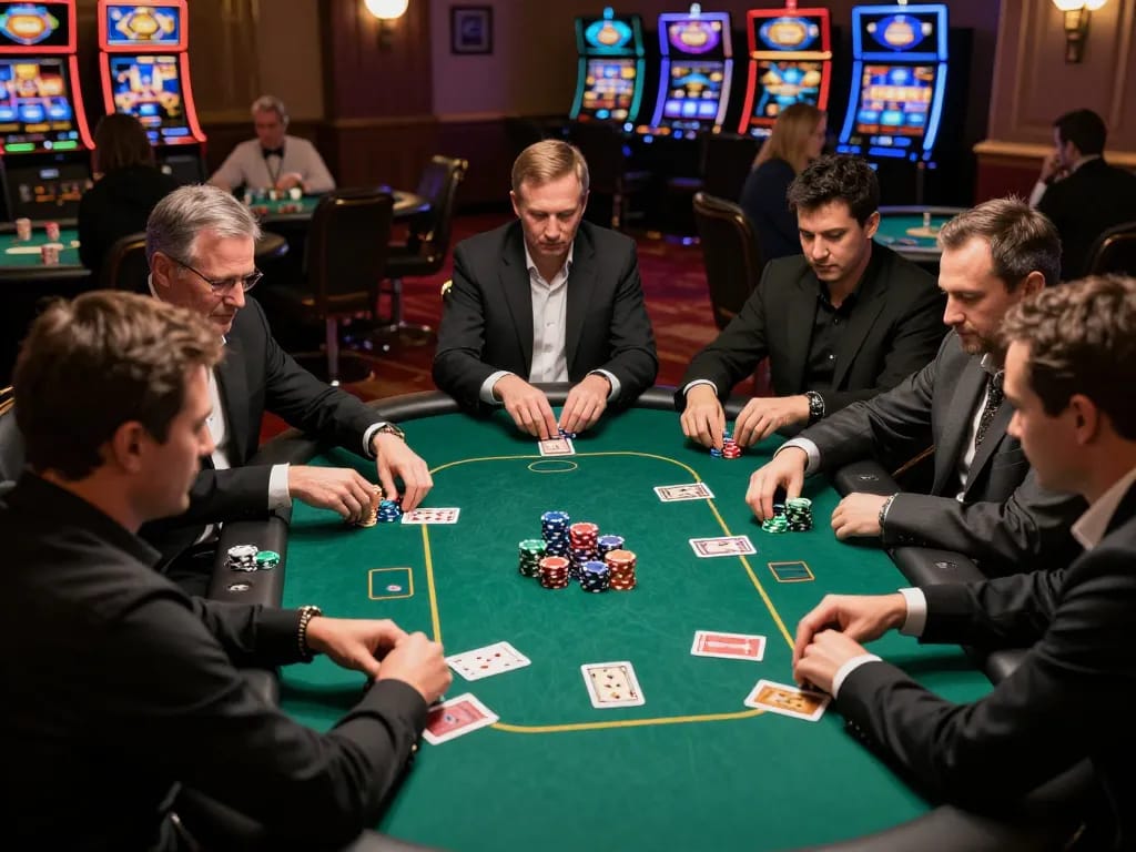 Engaged players demonstrating strategy in a poker game, highlighting the excitement at tr88.com casino.