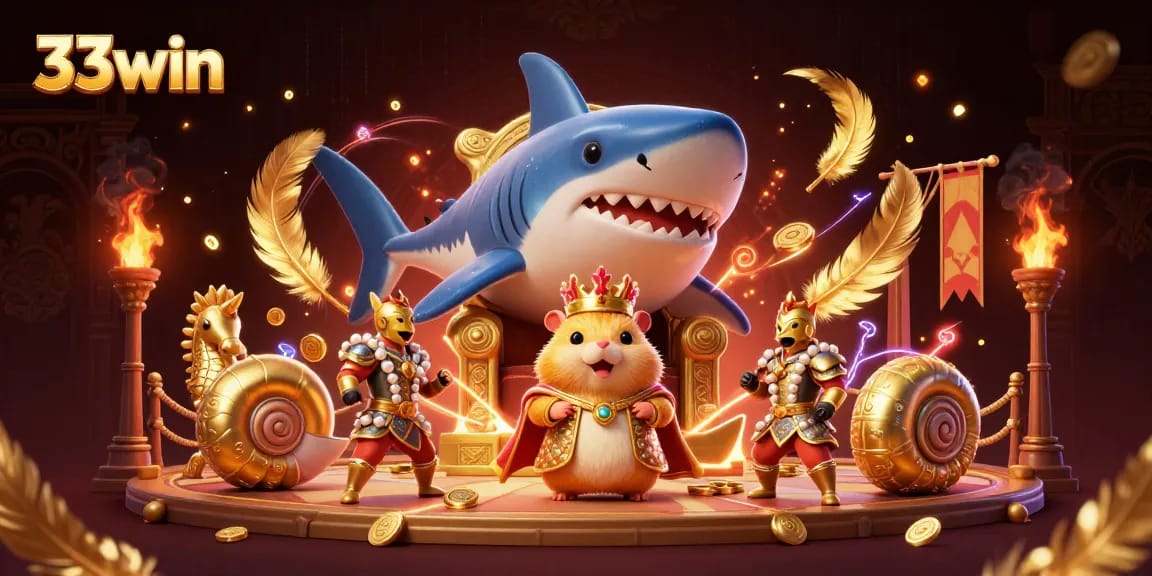 Engage with the thrilling experience of 33win's vibrant digital casino world featuring a hamster king.