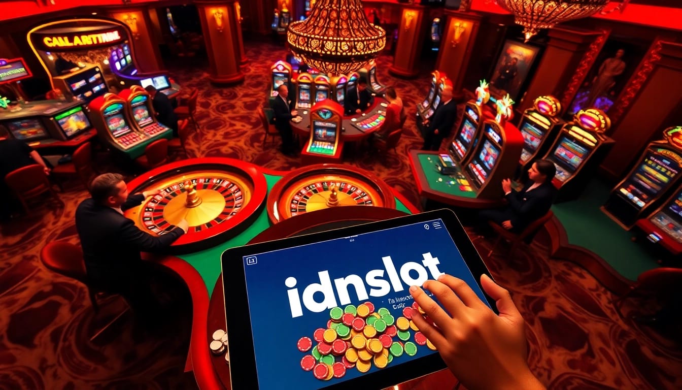 Players enjoying their time at an exciting idnslot gaming table, surrounded by vibrant casino atmosphere.