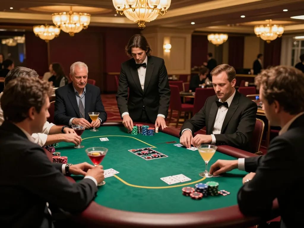 Players engaged in high-stakes poker at LC88 casino, showcasing dynamic gaming moments and luxury atmosphere.