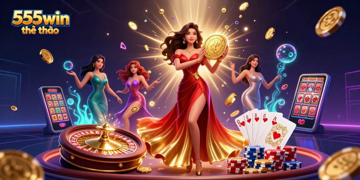 Experience thrilling action with 555win thể thao and its vibrant casino games, golden coins, and striking visuals.