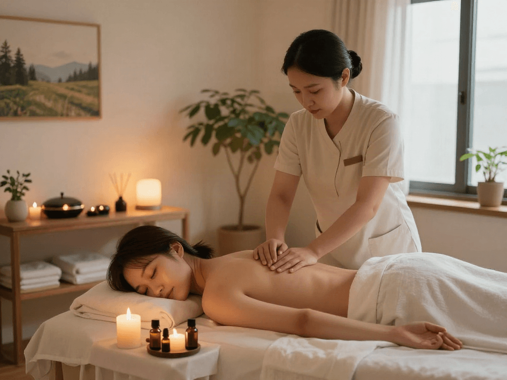 Client receiving relaxing 하남출장안마 therapy in serene wellness studio