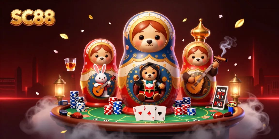 Engage with SC88 through vibrant 3D casino art showcasing unique characters and elements.
