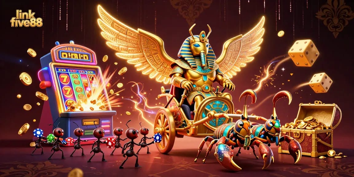 Experience the excitement of link five88 with a vibrant casino scene featuring classic games and dynamic visuals.