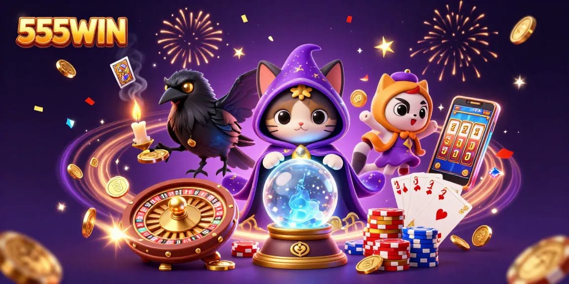 Experience the thrill of winning at 555WIN with vibrant casino elements and magical energy.