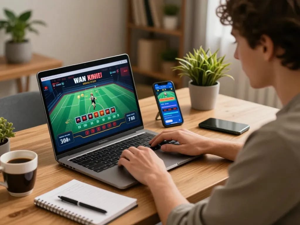 torxentertainment player enjoying live dealer blackjack on laptop, strategic betting in cozy home setup
