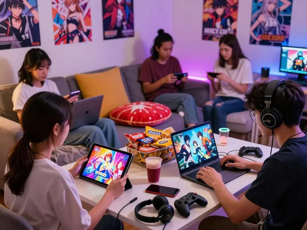 Players engaged in exciting hentai games on their devices in a cozy gaming environment.
