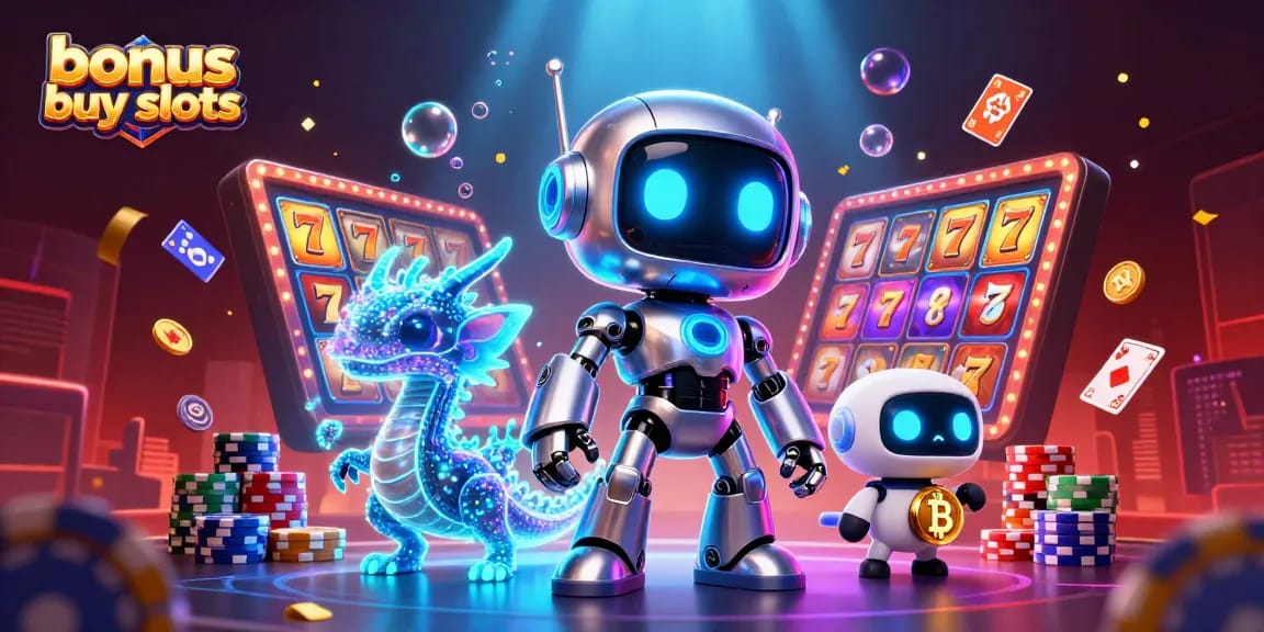 Engage in thrilling bonus buy slots gameplay with vibrant casino elements and dynamic characters.