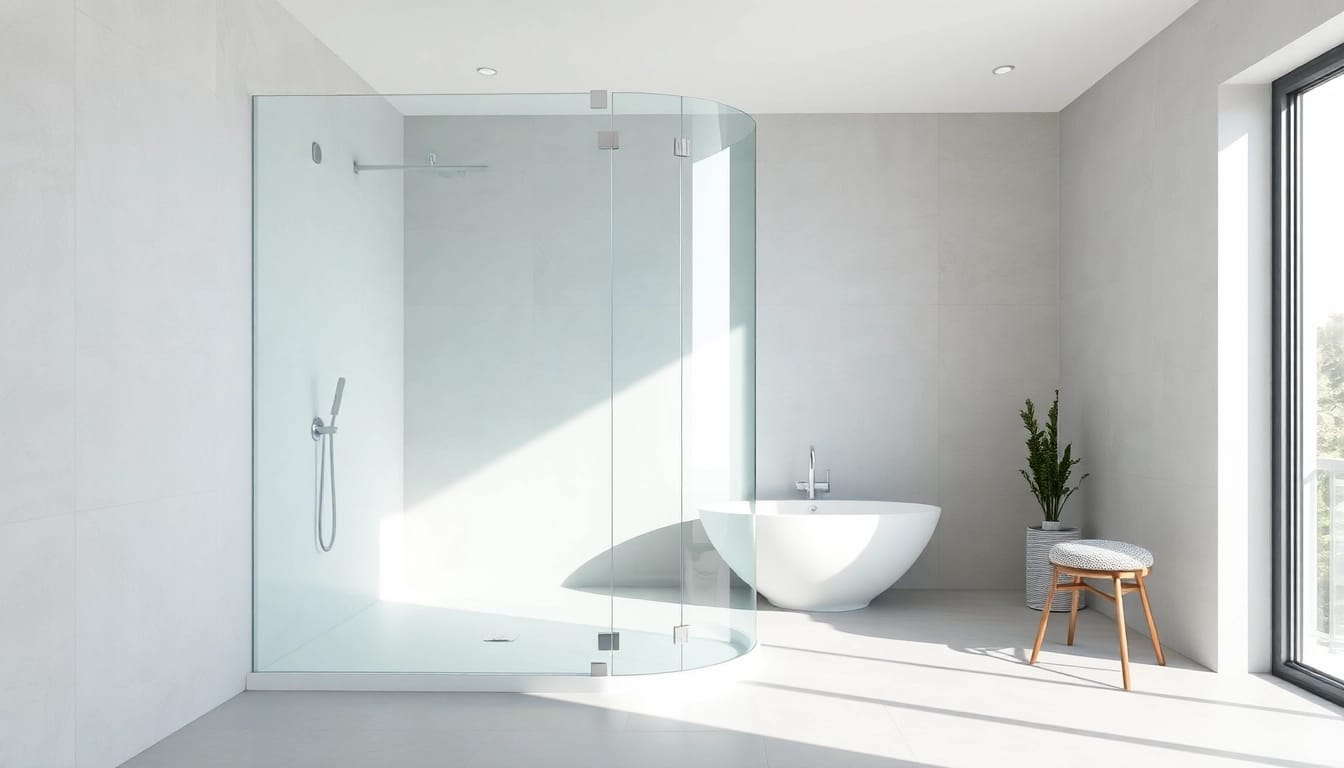 Corner shower screen frameless beautifully showcased in a stylish bathroom design.