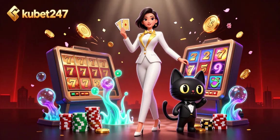 Engage with kubet247 for thrilling slot action featuring glamorous characters in a dynamic casino scene.