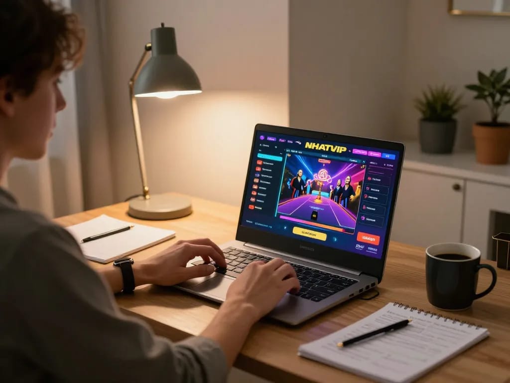 Engaging online gambling scene with NHATVIP player experiencing live dealer games