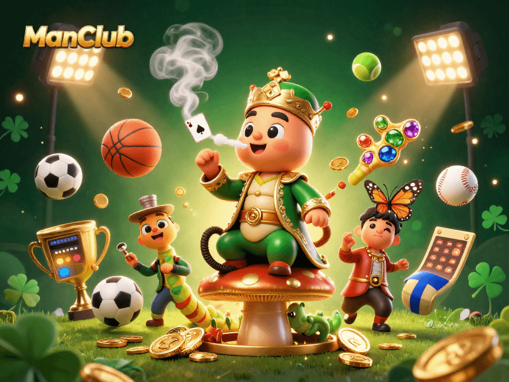 Bet big with ManClub's vibrant casino scene featuring a hookah-master and sports elements