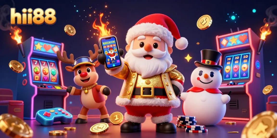 Join Santa and friends in a hii88-themed casino adventure with jackpot slots and vibrant gaming elements!