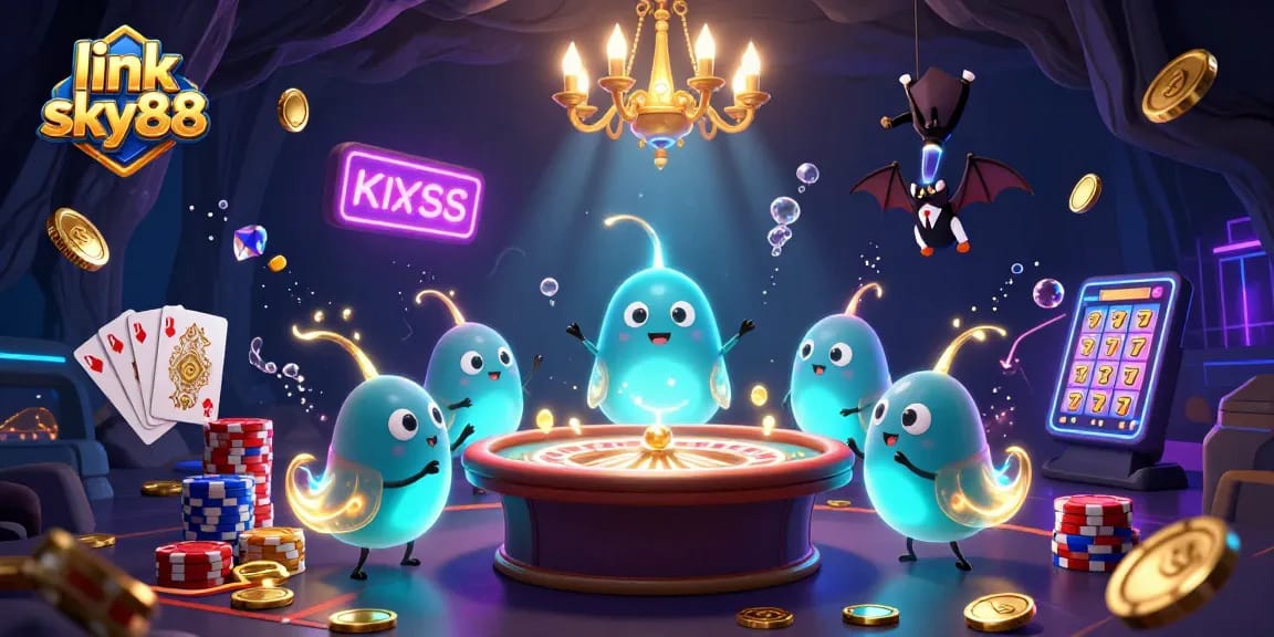 Engage with exciting gameplay at link sky88, showcasing glowing characters and vibrant casino elements.
