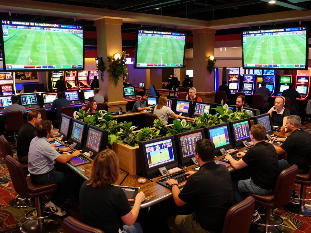 SOCOLIVE sports betting area with excited players placing bets during live football matches